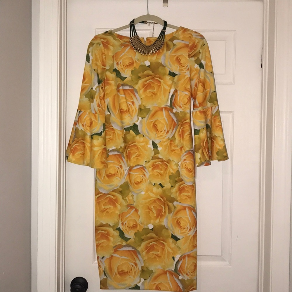 Size 4 Calvin Klein yellow rose dress